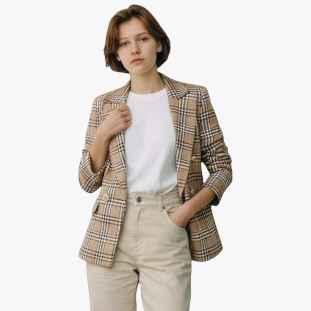 Women’s Double-Breasted Plaid Blazer | Tailored Fit
