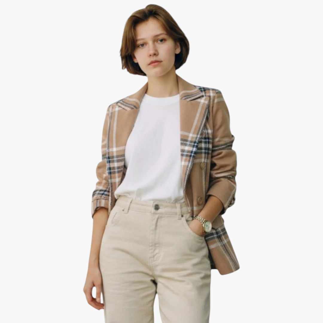 Women’s Double-Breasted Plaid Blazer | Tailored Fit
