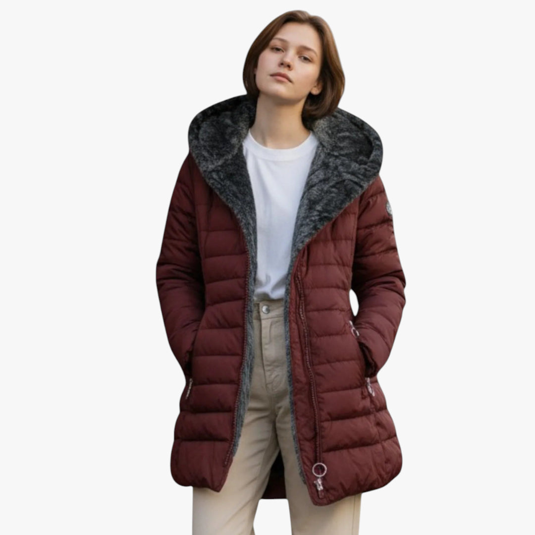Women’s Hooded Coat with Zip Closure and Lined