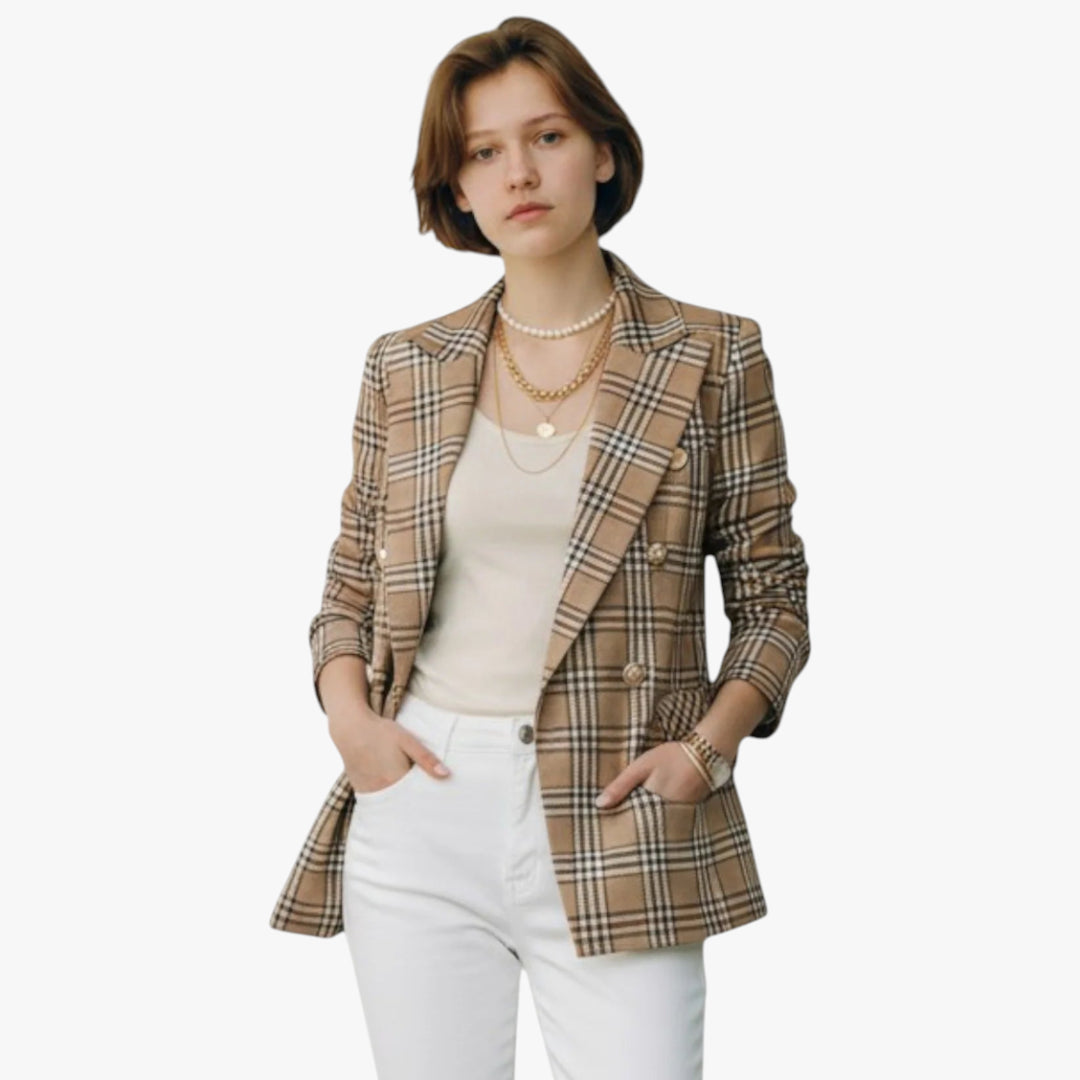 Women’s Double-Breasted Plaid Blazer | Tailored Fit
