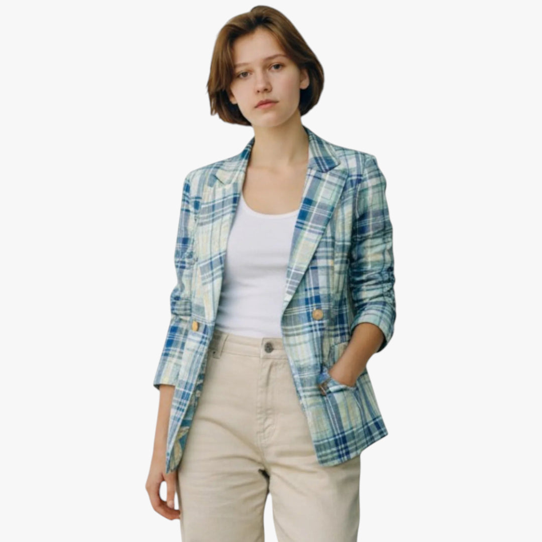 Women’s Double-Breasted Plaid Blazer | Tailored Fit