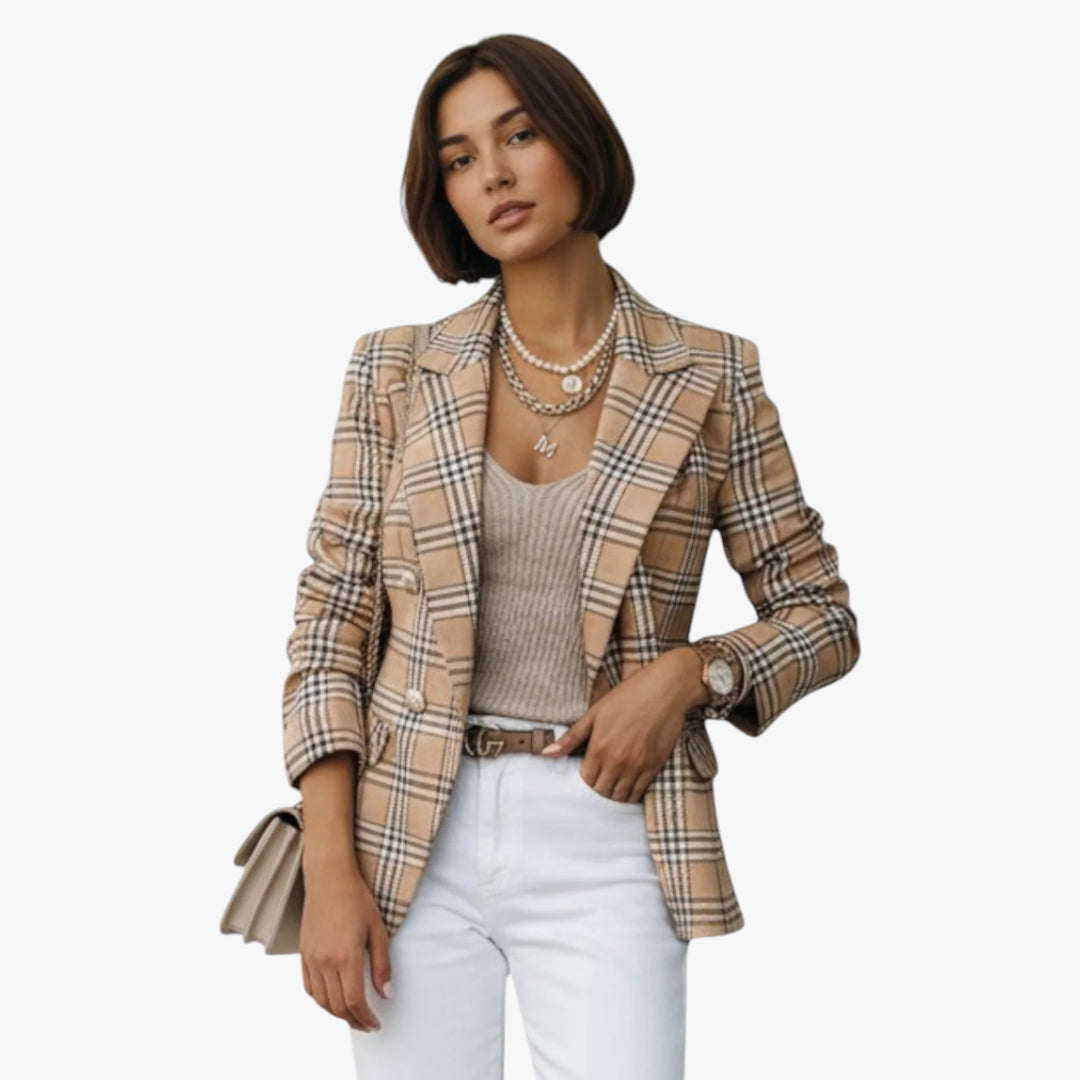 Women’s Double-Breasted Plaid Blazer | Tailored Fit
